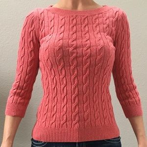 3/4 sleeve cable knit sweater